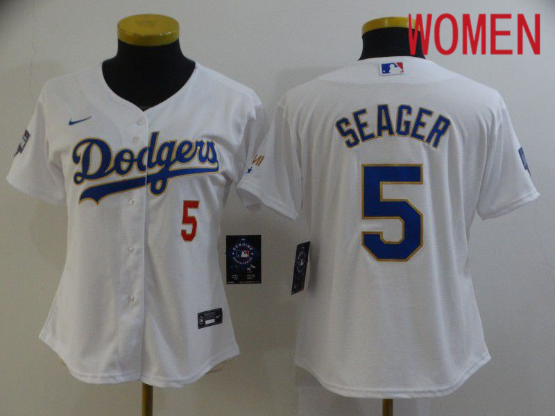 Women Los Angeles Dodgers #5 Seager White Game 2021 Nike MLB Jersey1->women mlb jersey->Women Jersey